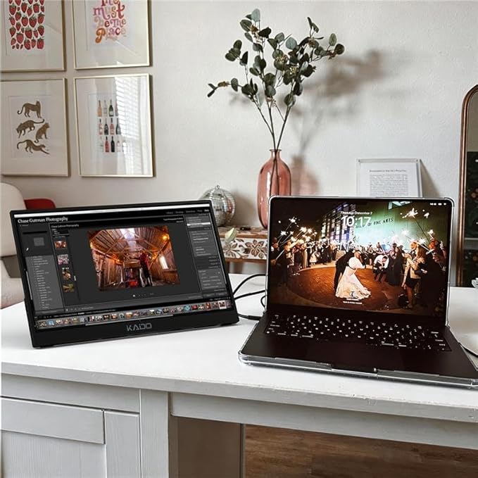 Kado Portable Monitor 15.6-Inch FHD 1080p 45W Reverse Charging 1920x1080 USB-C HDMI Gaming Monitor IPS Display Built-in Speakers Second Display Kickstand for Laptop PC Phone Mac Xbox PS4/PS5 Switch