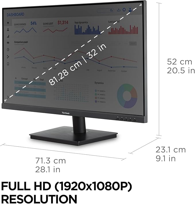 ViewSonic VA3209M 32 Inch IPS Full HD 1080p Monitor with Thin Bezels 75Hz Eye Care HDMI VGA Inputs for Home and Office