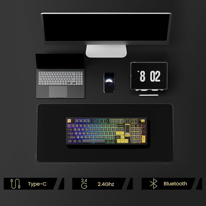 Akko 5098B Wireless Gaming Keyboard with Screen Black &amp Gold Hot-Swappable Mechanical Keyboard with Scroll Wheel Numberpad RGB Gasket Piano Pre Lubed Switch