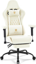 Gaming ChairComputer Office Chair with FootrestMassage Lumbar Support and Gel PadErgonomic Reclining Leather Gamer Chair with HeadrestAdjustable Armrests and Spring Cushion Ivory