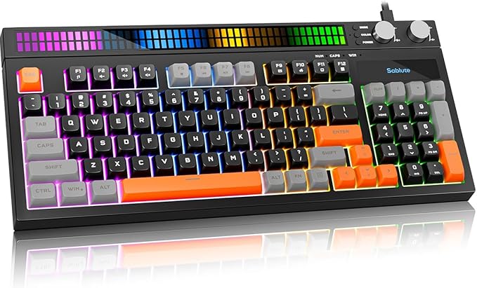 SABLUTE Keyboard Gaming - Audio-Sync RGB Light Strip 19-Key Anti-Ghosting Dual Control Knobs Adjustable Stand Ultra-Low Latency Quiet Mechanical Feel for PC Gamers（Black