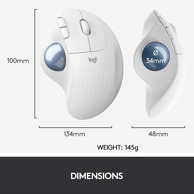 Logitech Ergo M575 Wireless Trackball Mouse Easy Thumb Control Precision and Smooth Tracking Ergonomic Comfort Design Windows/Mac Bluetooth USB - Off White (Renewed)