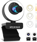 NexiGo N620E Webcam with Light 1080P 60FPS AutoFocus ePTZ 2X Digital Zoom Plug and Play [Software Included] FHD Streaming Web Camera Dual Stereo Mics for Zoom Skype Teams PC Mac Laptop Desktop