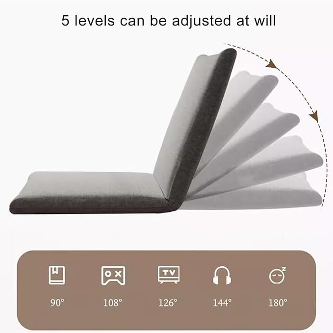 Adjustable Floor Chair Folding Lazy Sofa Padded Lounger Recliner 5-Position Floor Gaming Chair Cushioned Floor Chair with Back Support for Reading MeditatingLight Gray