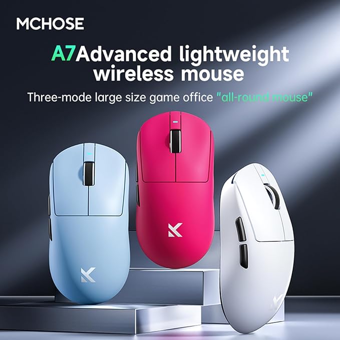 Hyekit MCHOSE A7 Ultra Wireless Esports Gaming Mouse Wireless/Wired Dual 8K Polling 42000 DPI PAW3950 Optical Sensor 59g Lightweight 5 Programmable Buttons 130 Hr Battery for PC &amp Mac - Wh