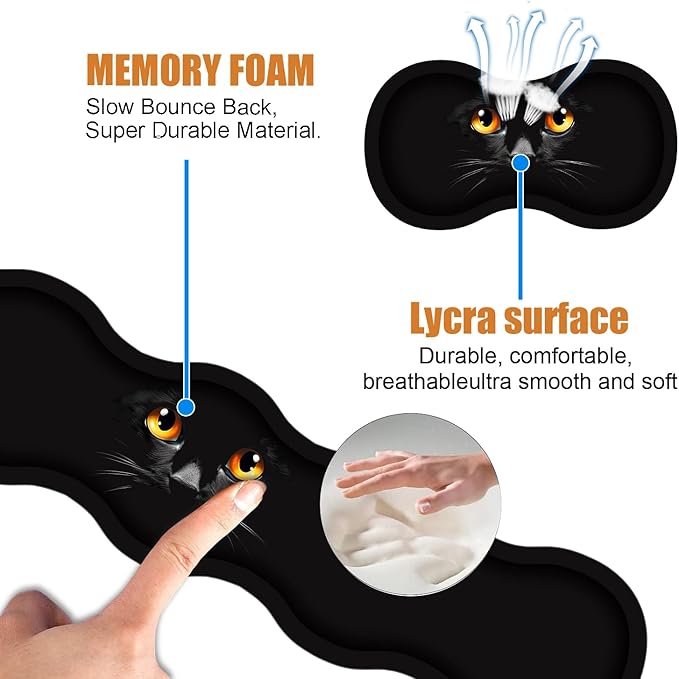 4 in 1 Ergonomic Keyboard Wrist Rest &amp Mouse Pad Wrist Rest Set Large XXL Gaming Desk Mat 31.5x 11.8 with Non-Slip Base Memory Foam for Home Office Study Gaming Black Cat Face