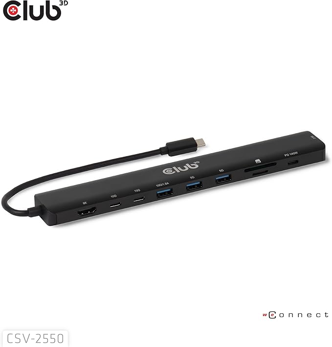 Club 3D Portable Docking USB-C -&gt2xUSB-C/3xUSB-A/HDMI/SD 140W Retail