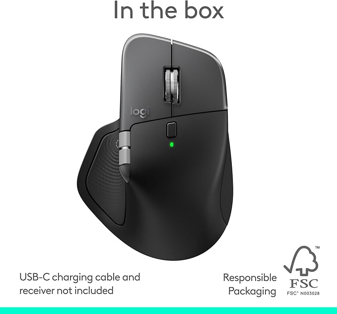 Logitech MX Master 4 for Mac Ergonomic Bluetooth Mouse with Advanced Performance Haptic Feedback Ultra-Fast Scrolling USB-C Charging MacOS iPadOS Windows - Space Black