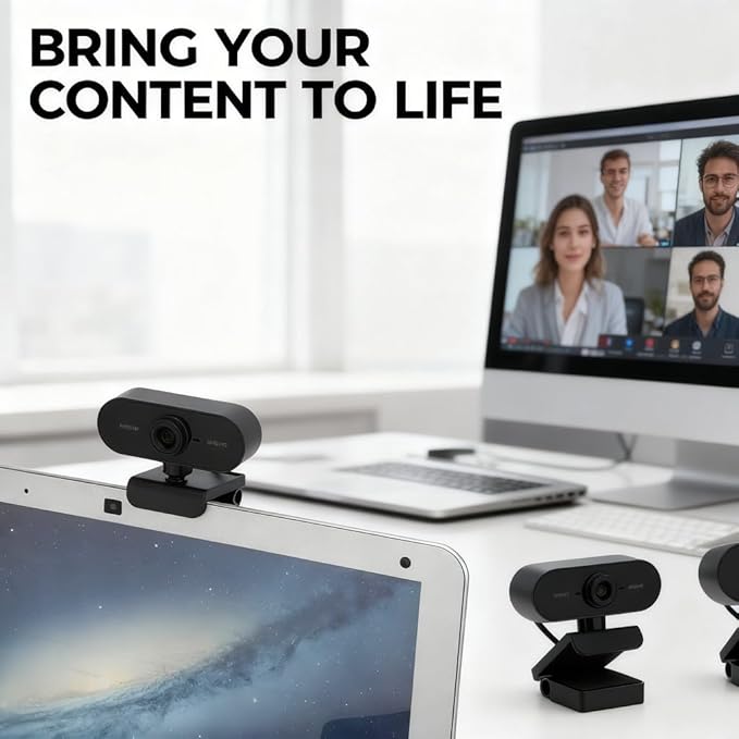 Webcam 1440P USB 2.0 Desktop Camera with Built - in Noise Cancelling Microphone Tripod Mounting Protective Cover - Plug and Play Wide Angle Ideal for PC and Laptop
