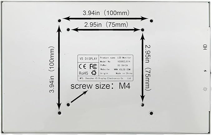VSDISPLAY 10.1 Inch White LCD Monitor 1280x800 IPS PC Case Screen Monitoring GPU CPU RAM Dataas Secondary Display for PC Case Computer Laptop