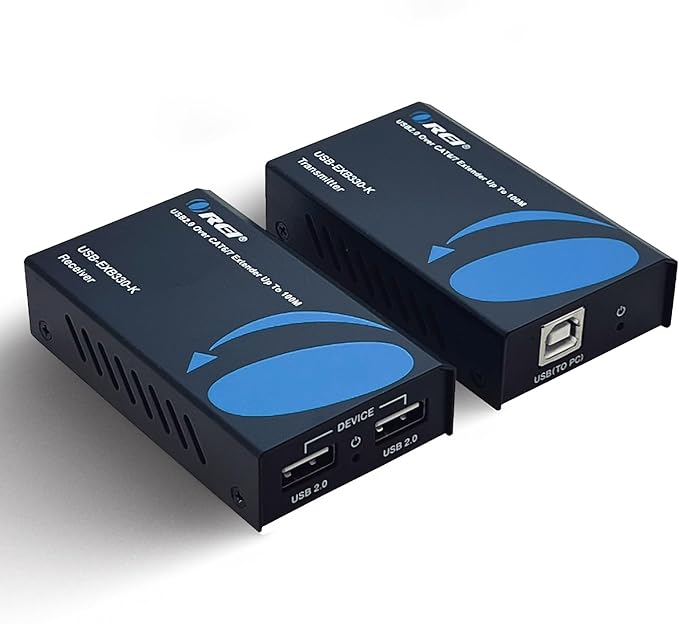 OREI USB 2.0 Over Ethernet Cat5e/6 Extender LAN Upto 330 Feet - Extends 2 Ports USB-A Signal Over LAN Ethernet - Power Over Cable for Long Distance Extension Supports All Operating System