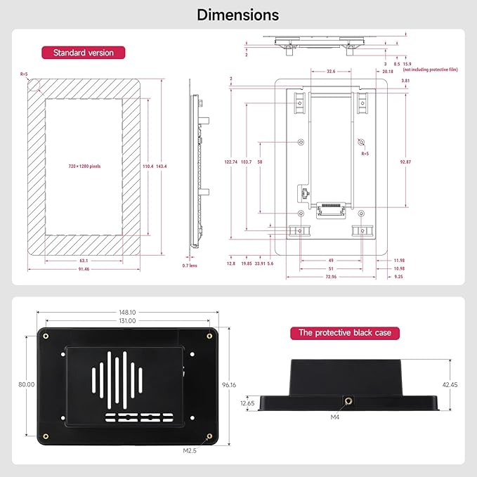 KLAYERS 5inch Capacitive Touch Display 2 Compatible with Raspberry PI720 × 1280 DSI Interface 5-Point Touch IPS Display with Case