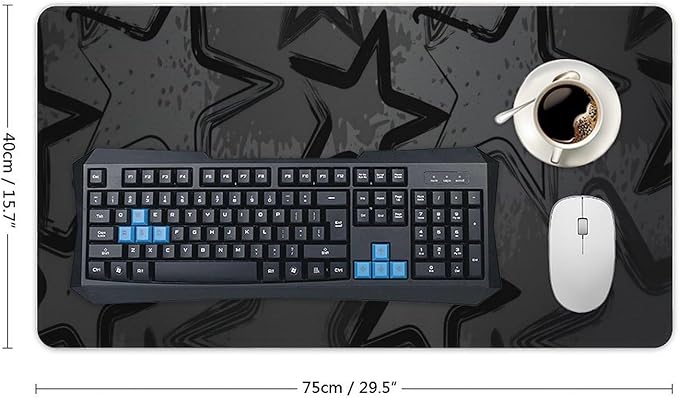 Black Gray Star Mouse Pad Large Desk Mat Extended Keyboard Mouse Pad with Non-Slip Base and Stitched Edge Mouse Mat Desk Pad 30x16 Mouse Pads for Desk Home Office Gaming