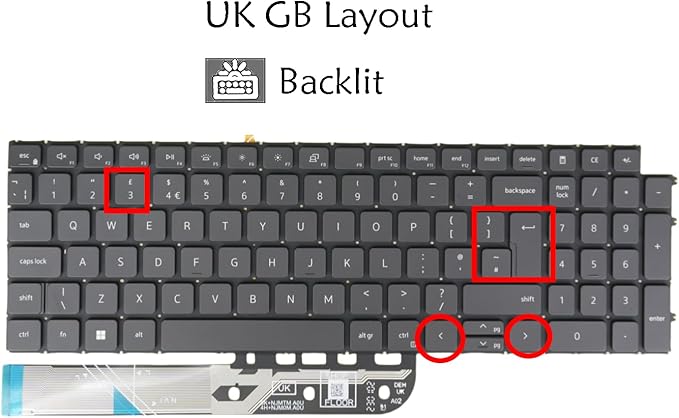Laptop Replacement Keyboard for Dell Inspiron 3510 3511 3515 3520 3521 3525 3530 3535 5510 5515 5518 7510 7610 Backlit No Cover (UK GB Layout Black)