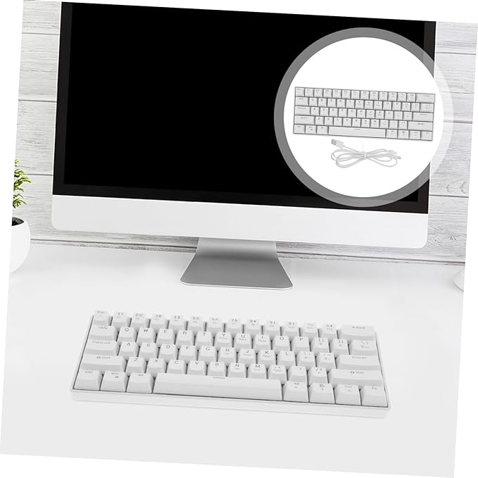 Mikikit Compact Wired Mechanical Gaming Keyboard RGB Backlit Keys White Design Ergonomic Comfort for Laptops