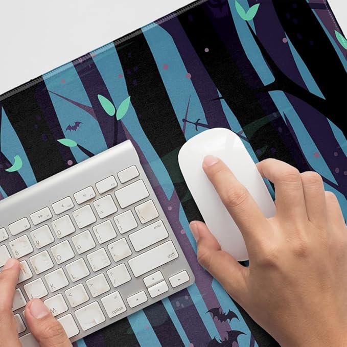 Spooky Dark Forest with Crows and Ravens Large Gaming Mouse Pad Desk Mat with Stitched Edges Non-Slip Base