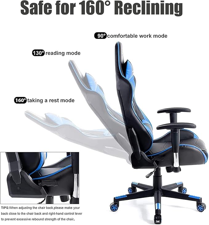 WANYE Gaming Chair Full 360 Degrees Rotatable Ergonomic Chair with Removable Cushions Height Adjustable Multiple Colour Blue