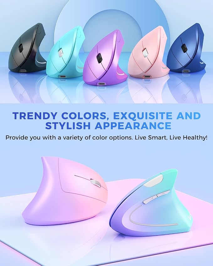 Lekvey Ergonomic Mouse Vertical Wireless Mouse Rechargeable 2.4G USB Optical Carpal Tunnel Mice : 3 DPI 800/1200/1600 Levels 6 Buttons for Laptop PC Mac Computer Desktop Notebook etc Blue