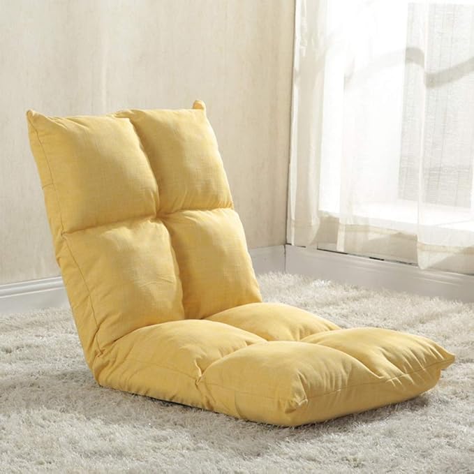 Bseack Floor Chair Folding Bay Window Chair 6 Adjustable Backrest Computer Chair Removable and Washable Suitable for Four Seasons for Bay Window Balcony (Color : Yellow)