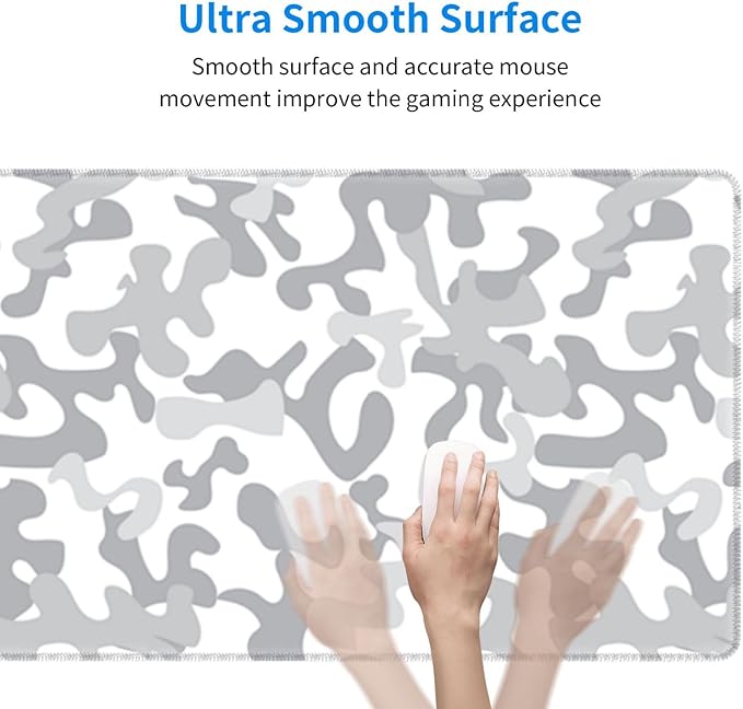 Large Mouse Pad White Camo Arctic Military Camouflage Costume Gaming Mouse Pad Desk Pad Extended Non-Slip Rubber Base Mice Pad for Gamer Office &amp Home 31.5 X 11.8 Inch