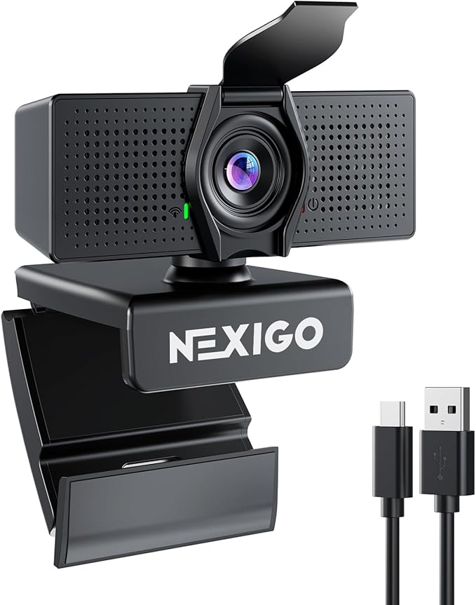 NexiGo N60 Pro (Gen 2) 1080P Webcam with Distortion-Free Lens USB A to Type-C Data Cable Noise Reduction Mic &amp Privacy Cover for Zoom/Skype/Teams/Webex Laptop MAC PC Desktop