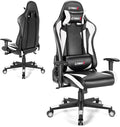 GYMAX Computer Gaming Chair Racing Style Office Chair with Adjustable Lumbar Support Headrest 360° Swivel Height Adjustable Ergonomic Reclining Gaming Chair for Home Office Leisure Room (White)