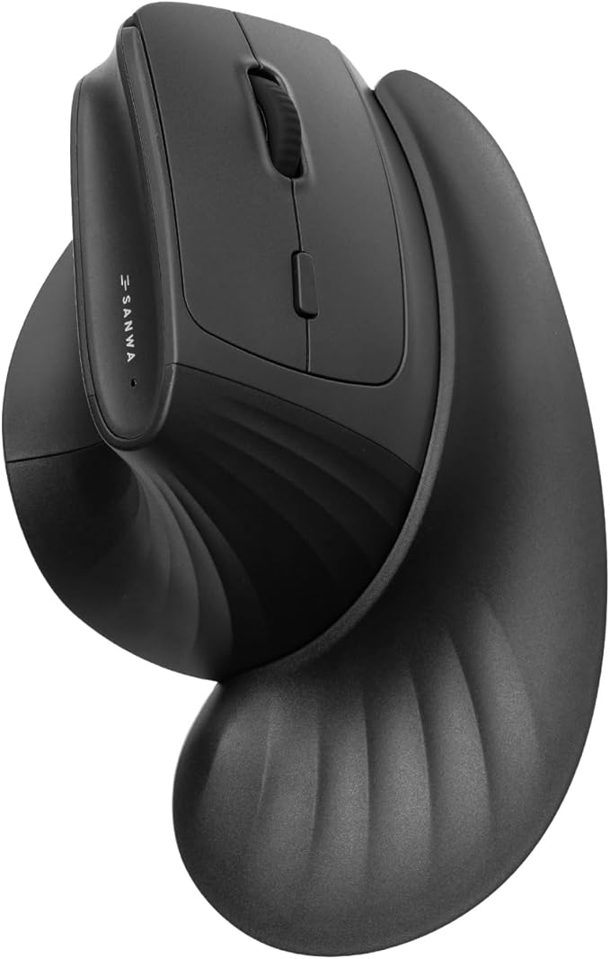 SANWA Wireless Ergonomic Mouse for Large Hands Silent Click Vertical Mice with Removable Wrist Rest 1000-4000 DPI 3-Device (2.4G + 2 Bluetooth 5.4) Compatible with Mac Windows Laptop PC Black
