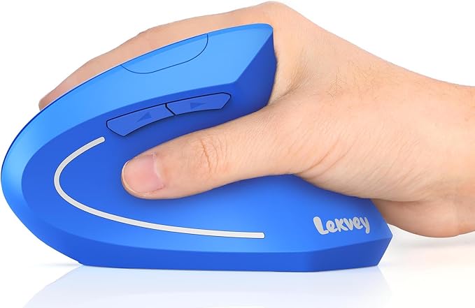 Lekvey Ergonomic Mouse Vertical Wireless Mouse Rechargeable 2.4G USB Optical Carpal Tunnel Mice : 3 DPI 800/1200/1600 Levels 6 Buttons for Laptop PC Mac Computer Desktop Notebook etc Blue
