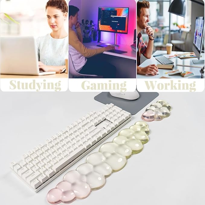 Gel Keyboard Wrist Rest Cloud Set Clear Ergonomic Wrist Support and Arm Support Keyboard Rest for Typing Pain Relief with Non-Slip Soft Washable Wrist Rest(Yellow Pink)
