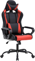Gaming Chair with Lumbar Support High-Back Office Chair for Adults with Ergonomic Computer Racing Chair PU Desk Task Chair with Support Flip Up Arms Headrest Red