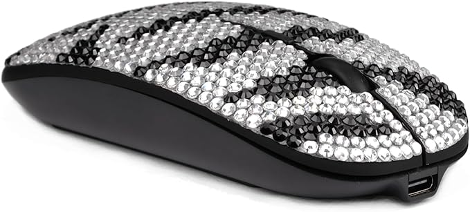 WONGS Bling Luxury Crystal Rhinestone Rechargeable 2.4G Zebra Print Wireless Mouse for Laptop Computer Cute Pattern Design Mouse for Notebook PC MacBook - Zebra