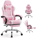 edx Ergonomic Gaming Chair PU Leather Office Computer Chair with Footrest Headrest Linkage Armrests Height Adjustable 360° Swivel Reclining (Pink)