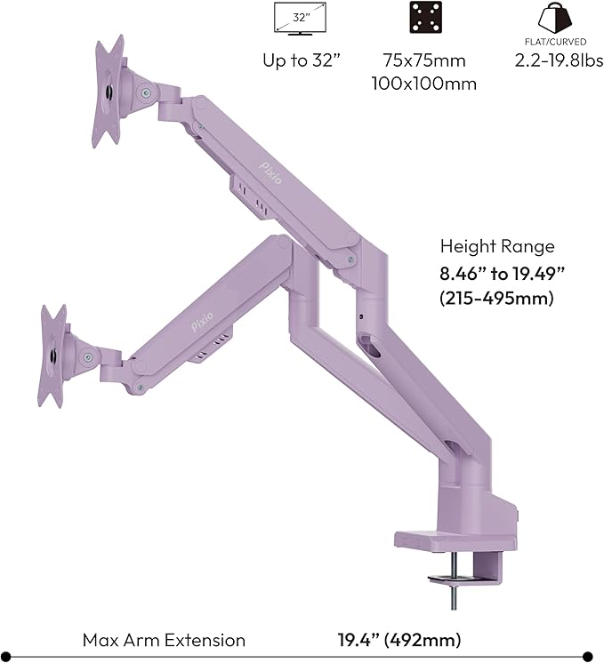 Pixio Two PX279 Wave Purple 27 inch 240Hz Refresh Rate FHD 1080p Resolution Fast IPS Panel 1ms GTG Resonse Time Gaming Monitor and PS1D Wave Purple Dual Monitor Arm