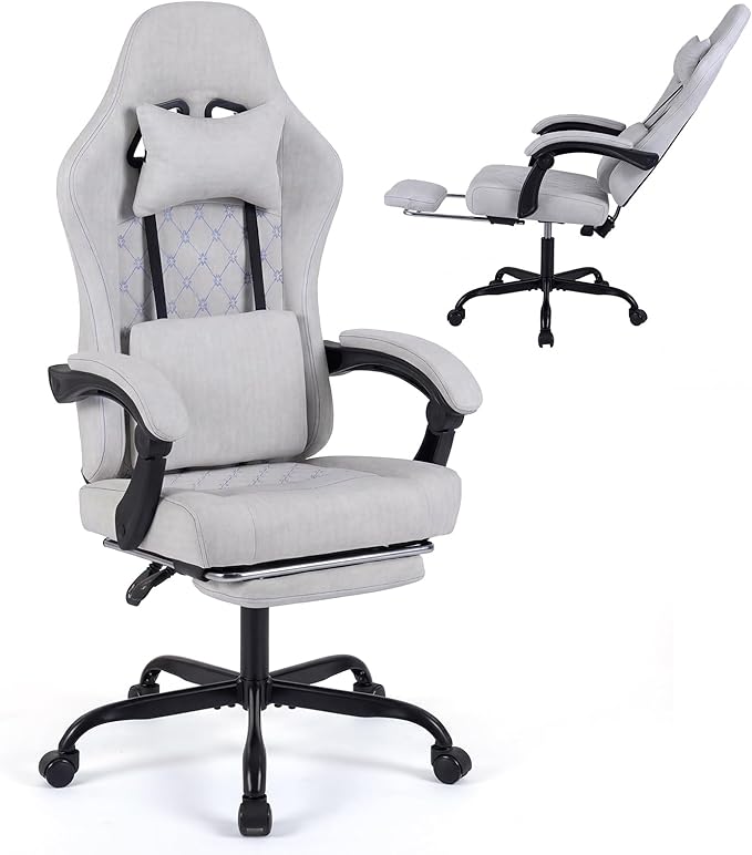 Giantex Gaming Chair Ergonomic Computer Chair with Headrest Lumbar Support Linkage Armrests Reclining Backrest &amp Footrest High Back Swivel Office Chair Video Game Chair (Grey)