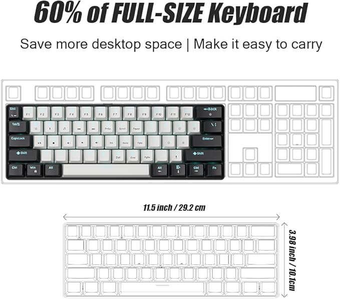 abucow 60% Mechanical Gaming Keyboard Brown Switch Wired Compact Keyboard Anti-Ghosting No-Conflict 61 Swappable keycaps Ergonomic Design for Windows/Mac