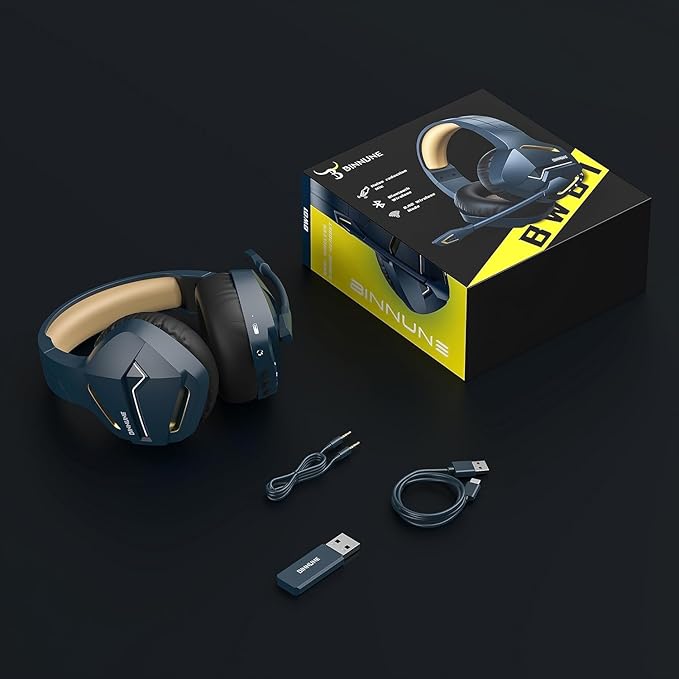 BINNUNE 2.4GHz Wireless Gaming Headset Bluetooth 5.3 Gaming Headphones with Noise Canceling Mic 120H Ultra-Long Battery 50mm Drivers Multi-Platform for PC / PS5 /PS4/ Switch/Mobile Gold