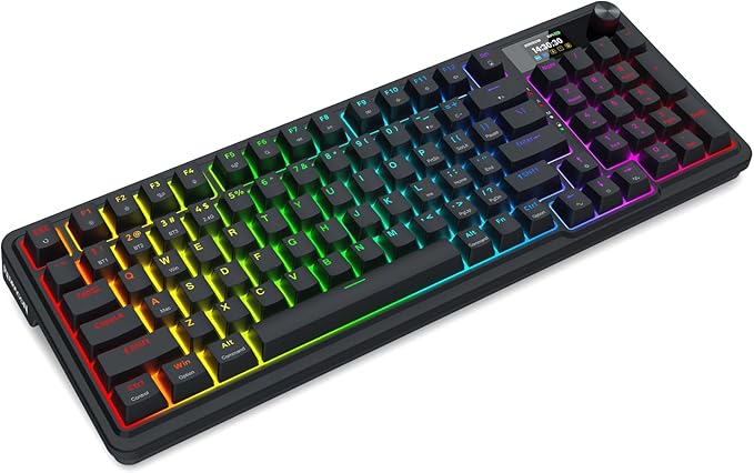 Redragon K719 Wireless Gasket Gaming Keyboard w/Hype Screen &amp Knob 95 Keys Mechanical Keyboard Easy-Control 1.14’’ TFT Info Display 5-Layer Noise Dampening Custom Linear Switch Essential Blac
