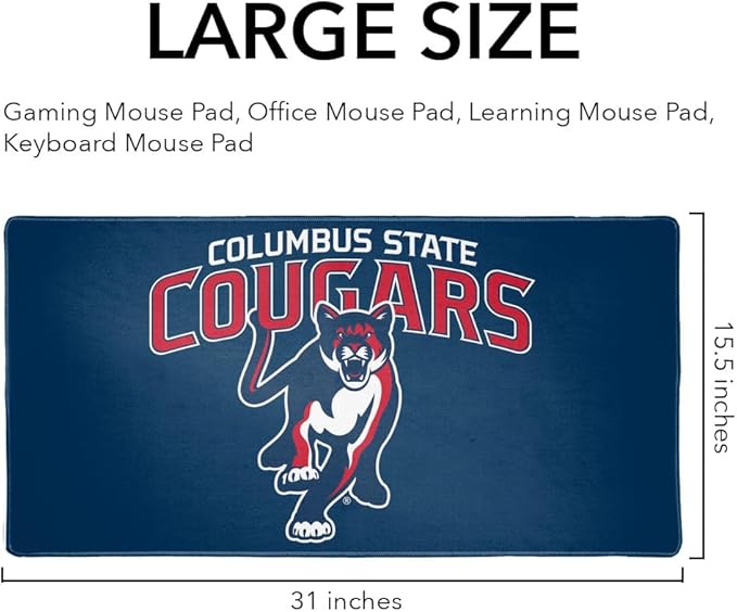 Columbus State University Cougars Primary Logo Large Gaming Mouse Pad Desk Mat with Stitched Edges Non-Slip Base for Gamer Home and Office 31.5 x 15.7