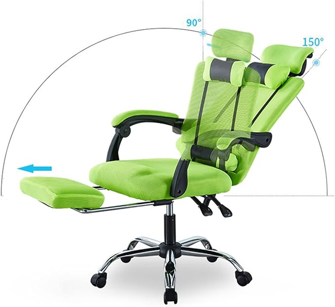 Adjustable Office Computer Chair with Armrest Footrest Office Chair Net Cloth Rotation Computer Chairs Gaming Stool Armchair Household Furniture(Green)