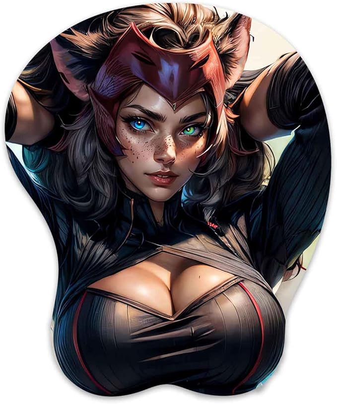 3D Mouse Pad Oppai Mousepad with Soft Gel Wrist Rest Anime Manga Gaming Boob pad Anti-Slip Mouse Mat （Catr 2）