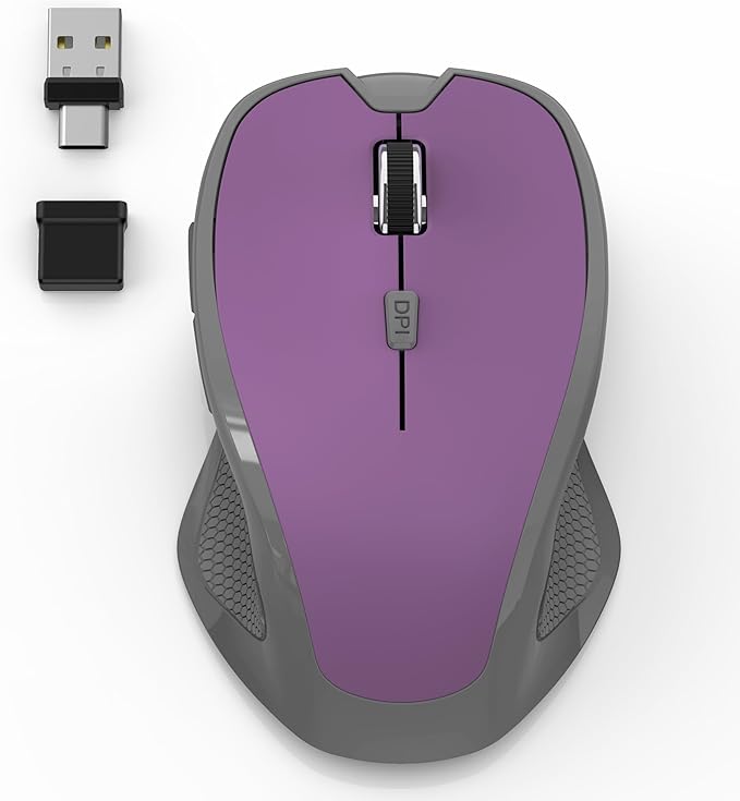 Bluetooth Wireless Mouse 2.4G Rechargeable Computer Mouse for MacBook Air iPad Pro PC with Jiggler Mode 3 DPI Levels &amp Forward/Back Buttons Laptop Mice for Office/Home/School - Red