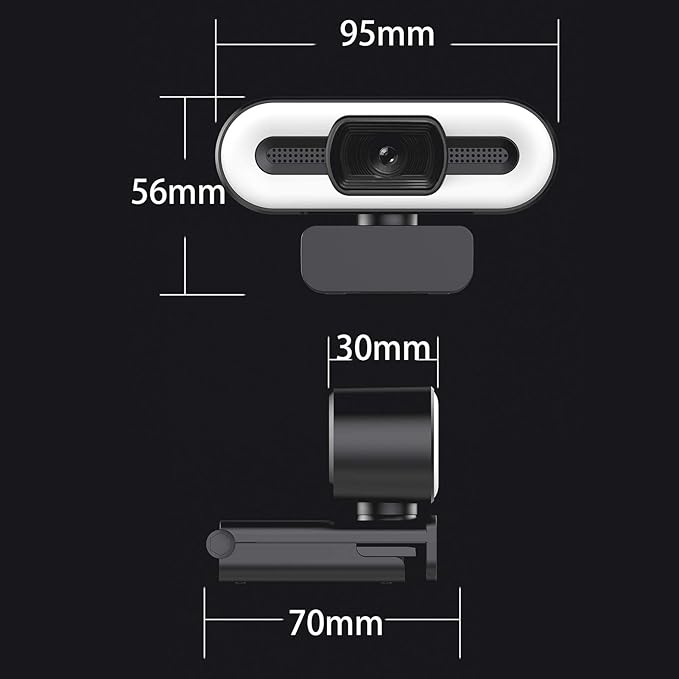 AYNEFY Webcam with Noise Suppression Microphone Live Streaming Webcam 4K 5MP HDR Image Quality Dimmable Lighting Plugandplay for Home Office Streaming