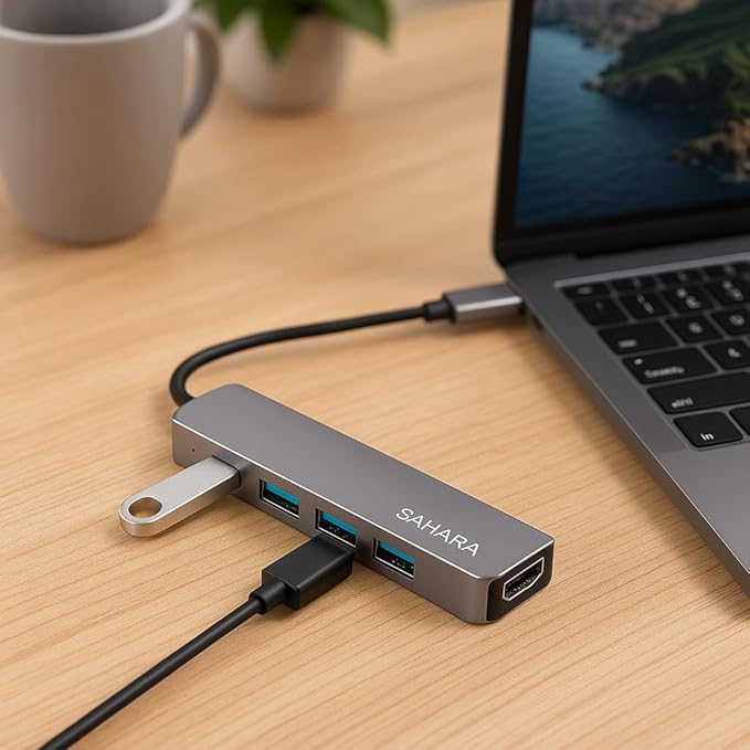 Sahara - 5-in-1 USB-C Hub Adapter Sleek Aluminum Multiport Hub with HDMI USB 3.0 and USB-C PD Charging – Compatible with PC and MAC (LT00072)