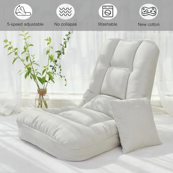 Folding Floor Chair with Back Support &amp PillowPadded Sleeper Bed Couch ReclinerFloor Gaming ChairLazy Sofa Chair for AdultsLight Weight and DurbleIdeal for Reading Gaming Meditating (Grey)