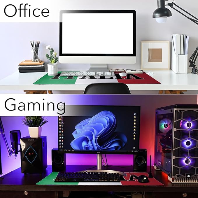 Italia Italy Italian Flag Large Gaming Mouse Pad Desk Mat with Stitched Edges Non-Slip Base for Gamer Home and Office