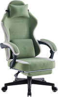 Dowinx Fabric Gaming Chair Computer Office Chair with Pocket Spring Cushions and Lumbar Support Ergonomic Massage Gaming Chairs with Footrest for Big and Tall Green
