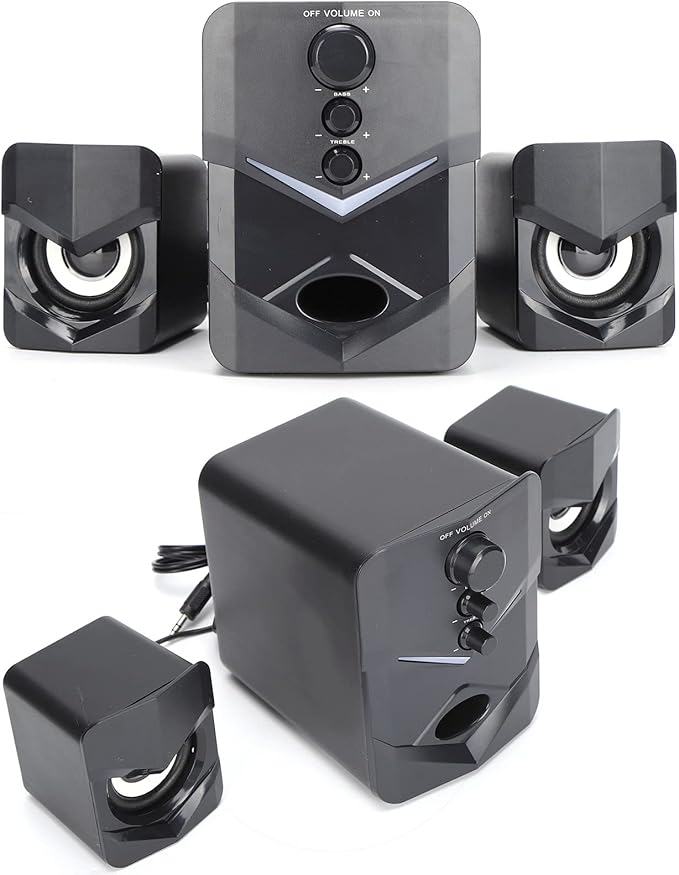 Multimedia Desktop Wired Subwoofer Speaker for Home Computer - Wide Compatibility Bass Enjoyment 2.1 Stereo Knob Adjustment