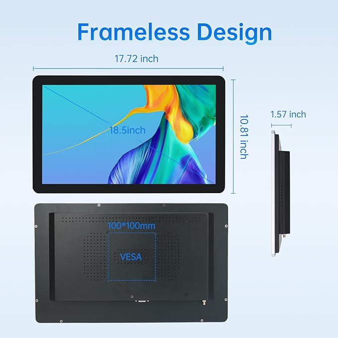 18.5-inch POS Touchscreen Monitor with Stand16:9 Display 1920 x 1080PWiFi &amp LANBuilt-in SpeakersWin 10 i7 8GB RAM &amp 256GB SSDSuitable for Restaurant RetailBar &amp Small Business
