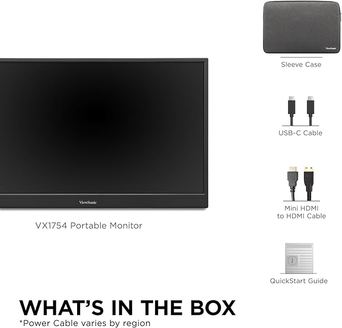 ViewSonic VX1754 17 Inch 1080p IPS Portable Gaming Monitor with 144Hz AMD FreeSync2 Way Powered 60W USB C Mini HDMI and Built-in Stand with Protective Cover (Renewed)