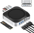 Mac mini M4 Dock with NVMe SSD Enclosure Docking Station Dual Monitor for Mac mini M4/M4 Pro 6-Port USB-C Hub with 4K60Hz HDMI DisplayPort SD/TF Card Reader 10Gbps USB-A
